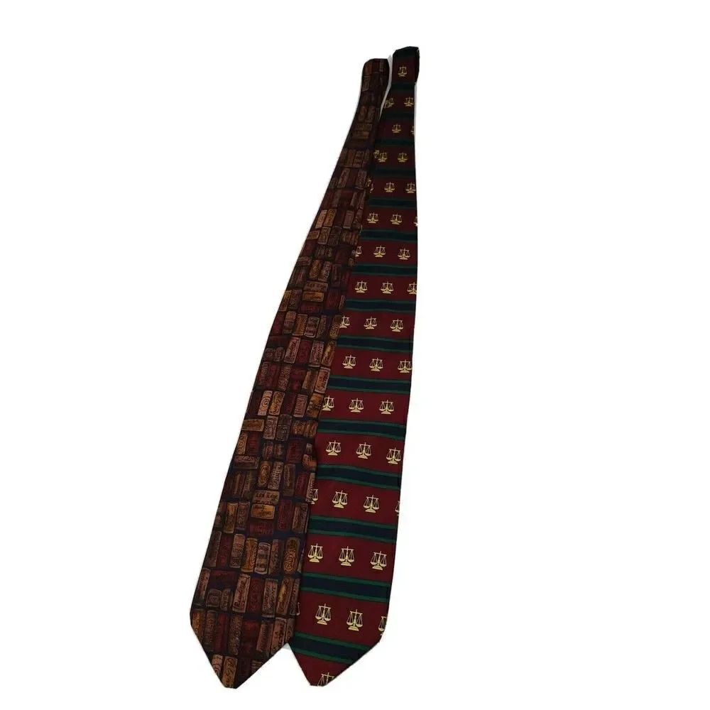 Alynn Neckwear Tie Lot Of 2 Scales Of Justice and In Vino Veritas USA Made Silk